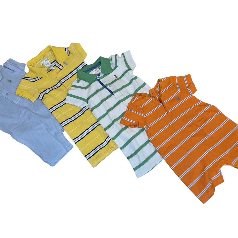 Ralph Lauren Kids Striped Polo Rompers in Orange, Yellow, Green, Light Blue - Picture 1 of 1